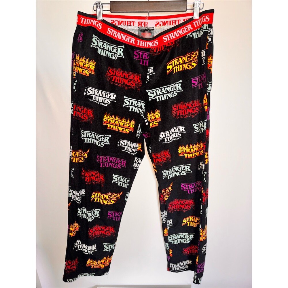 Stranger Things Pajama Pants Womens Size L Black Allover Logo Print